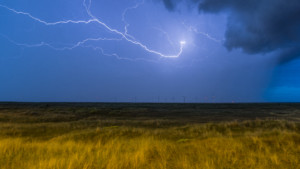 Lightning over Scroby Sands Wind Farm